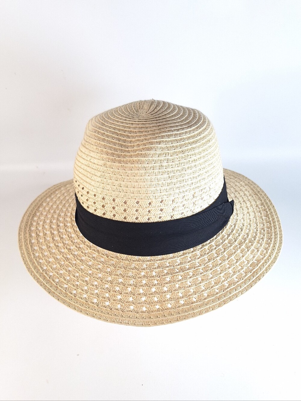 Kismet Women’s Woven Paper Straw Sun Hat Wide Brim Beach Fedora Black Ribbon